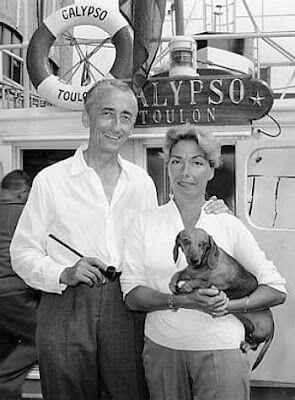 Jacques Cousteau and his dachshunds